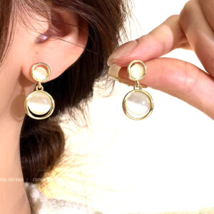 S925 Silver Needle Elegant Stud Earrings - Vintage Double Circle Cat's Eye Stone Dangle Earrings