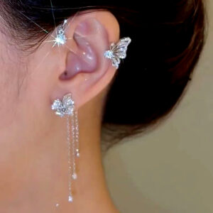 New Minimalist Fashion Ultra-Shiny Diamond-Inlaid Butterfly Flower Ear Cuff - Luxurious Clip-On Earrings