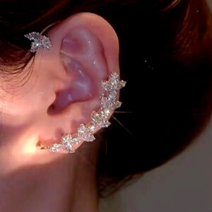 Zircon Leaf and Flower Ear Cuff - Minimalist and Elegant Clip-On Earrings, High-End and Trendy, Ethereal Ear Cuff