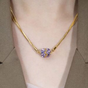 Purple Round Magnetic Clasp Necklace with Diamonds