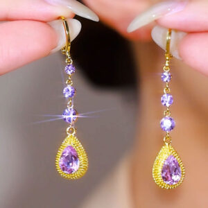 Purple diamond durian tassel drop earrings for women