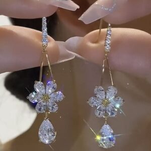 New full-Zircon floral drop earrings for women