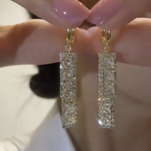 Ultra-sparkly rhinestone-studded geometric earrings for women